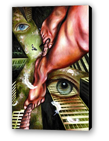 art for sale online, buy art online, buy artist original artwork online, canvas art prints, canvas stretched art prints, giclee, giclee prints, cool artwork, cool art, cool to share on facebook, art prints of contemporary artist, contemporary art, best selling, fine art prints, framed art prints, Hiroko Sakai, large posters, modern art for sale, online art galleries, original art, San Francisco art, something cool, unique art, where to buy art online, house warming gift, print on demand, custom made art prints, custom made, custom order art prints, Japanese artist art prints, Japanese artist artwork, surrealism art prints, inspiring art prints, artistic gift,  surrealism art print, emotion, life, eye, bird, skyscraper, leg, rope walking, feather, sky, city life, city, challenge, green