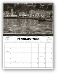 cool photography calendar, cool calendar, black and white calendar, black and white photography calendar, sepia photography, best selling calendar, artistic calendar, San Francisco calendar, Sausalito, dusk at sausalito, ocean, bay, night view, large size calendar