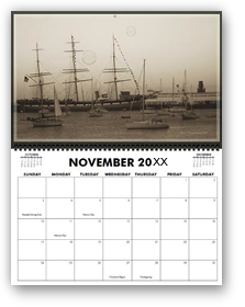 cool photography calendar, cool calendar, black and white calendar, black and white photography calendar, sepia photography, best selling calendar, artistic calendar, San Francisco calendar, fishermans wharf, sailing boat, ship, bubble, dusk, water, yacht, large size calendar