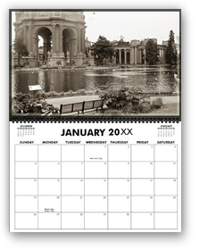 cool photography calendar, cool calendar, black and white calendar, black and white photography calendar, sepia photography, best selling calendar, artistic calendar, San Francisco calendar, Palace of fine arts, large size calendar