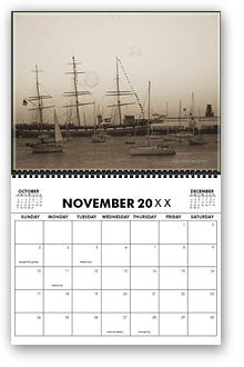 cool photography calendar, cool calendar, black and white calendar, black and white photography calendar, sepia photography, best selling calendar, artistic calendar, San Francisco calendar, fishermans wharf, sailing boat, ship, bubble, dusk, water, yacht