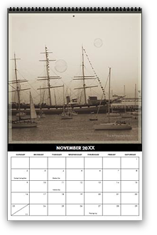 cool photography calendar, cool calendar, black and white calendar, black and white photography calendar, sepia photography, best selling calendar, artistic calendar, San Francisco calendar, fishermans wharf, sailing boat, ship, bubble, dusk, water, yacht