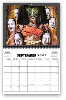 calendar, calender, calendars, buy calendar online, calendar shop, popular artist's original calendar, cool calendar, cool calender, artist original calendar, artwork calendar, fine art calendar, unique calendar, art print calendar, calendar for sale online, surrealism Art calendar, unique calendar, best selling calendar, artistic calendar, cat calendar, funny calendar, large calendar, hiroko sakai, original calendar, shop calendars, something cool, colorful calendar, cat, gift for cat lovers, gift for a cat lover, cool gift, cool to share on facebook, Art of Japanese artist in San Francisco, Japanesque, Japanese Art, Asian Art, Surrealism art, new year, kimono, ichimatsu doll, Noh masks, kanji, sutra