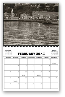 cool photography calendar, cool calendar, black and white calendar, black and white photography calendar, sepia photography, best selling calendar, artistic calendar, San Francisco calendar, Sausalito, dusk at sausalito, ocean, bay, night view