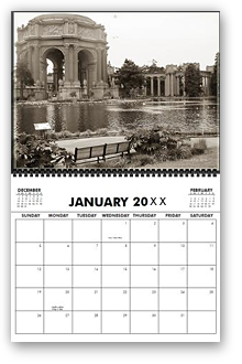 cool photography calendar, cool calendar, black and white calendar, black and white photography calendar, sepia photography, best selling calendar, artistic calendar, San Francisco calendar, Palace of fine arts