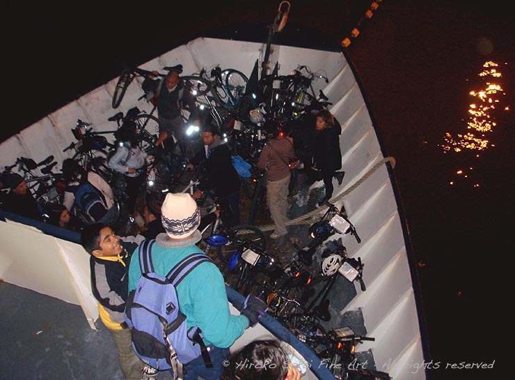 ferry, bike strage, evening