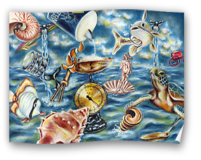 art, art gallery online, art for sale online, artist original artwork posters, artwork, artistic gift, art prints, art posters, best selling posters, popular art, buy art online, cool art, contemporary art, cool posters, Fine art posters, gift idea, gallery online shop, Home decoration, Home decoration idea, House warming gift, Hiroko Sakai Fine Art, Large poster, Large posters, Large posters for sale, original art, paintings, poster, posters, print, reproductions, something cool, humorous poster, funny art poster, funny poster, ocean, parody, birth of venus, fish, scale, salt, water, shell, funny surrealism art poster
