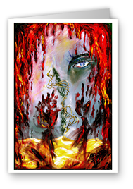 greeting card, artistic greeting card, stylish greeting car, birthday card, valentine card, christmas card, fine art greeting card, gift idea, unique greeting card, artist original greeting card, gift card, cool gift card,  surrealism painting, eye painting, blood, war painting, cross on desert, rain of blood, bent time, melting clock, hand of blood, scream, strong emotion, emotion painting, figurative art 